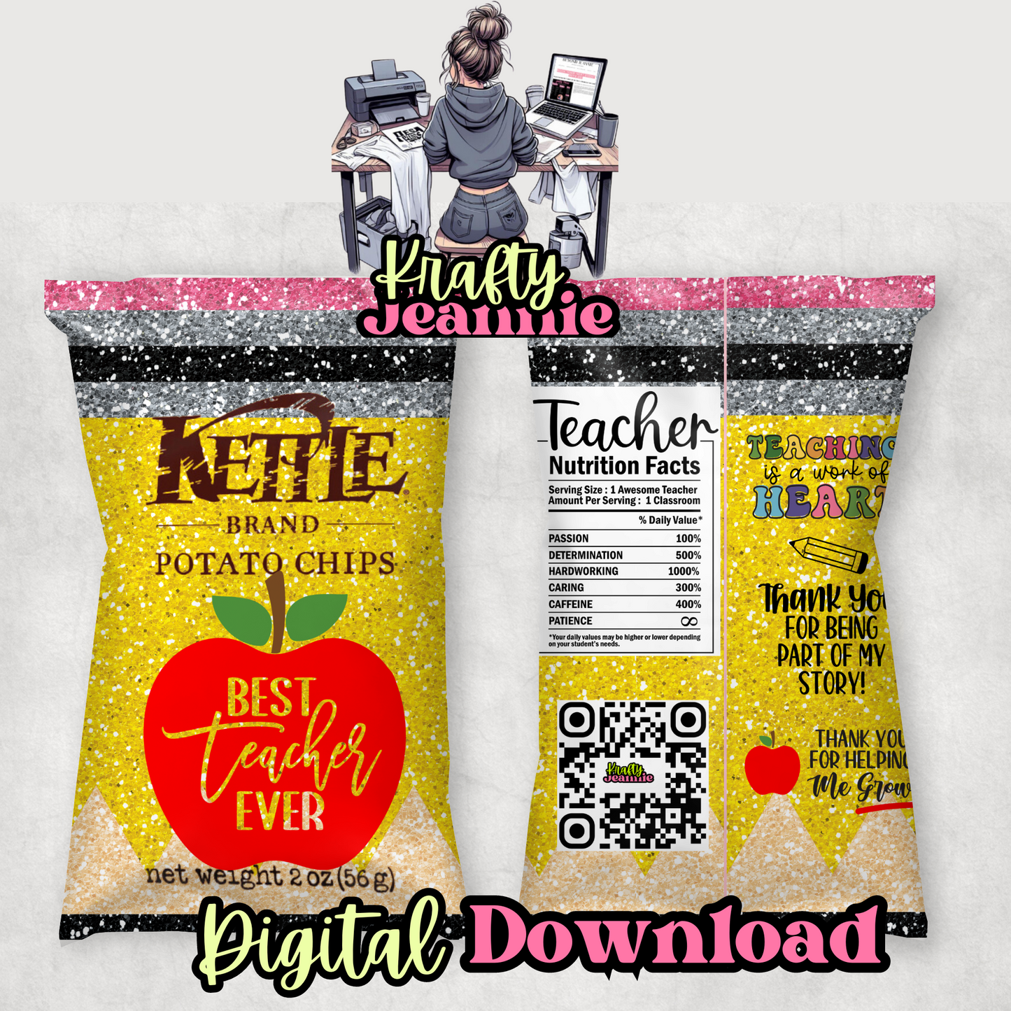 Teacher Kettle Chip Bag, Teacher Appreciation Chip Bag, Teacher Appreciation Favor Bag, All That and a Bag of Chips Printable INSTANT DOWNLOAD