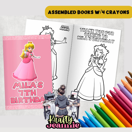 Princess Peach  coloring book favors, personalized coloring books, coloring book with 4 crayons, Personalized Kids, Toddler Activity Book