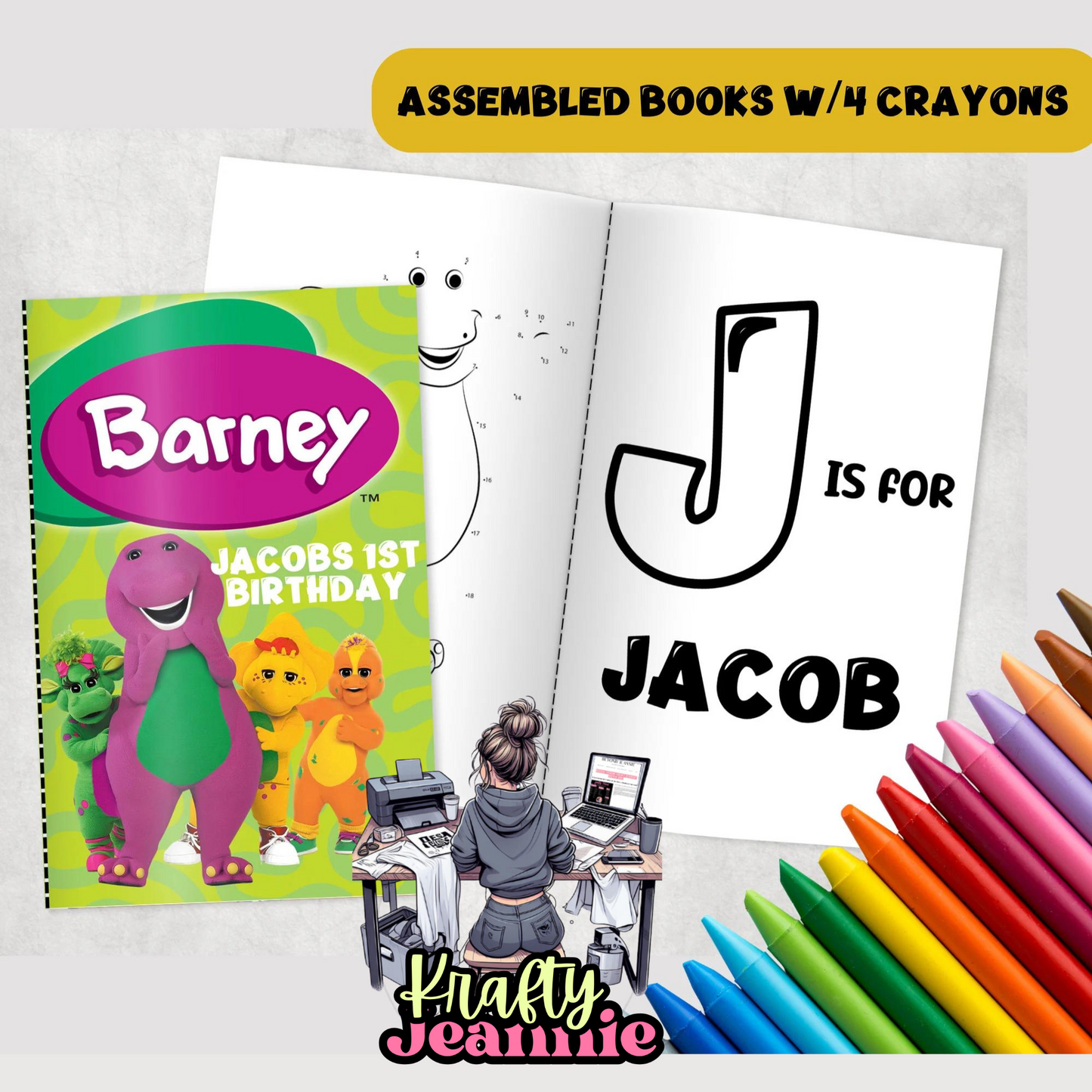 Barney coloring book favors, personalized coloring books, coloring book with 4 crayons, Personalized Kids, Toddler Activity Book