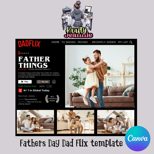 Editable Fathers Day Dad Flix image Canva Template