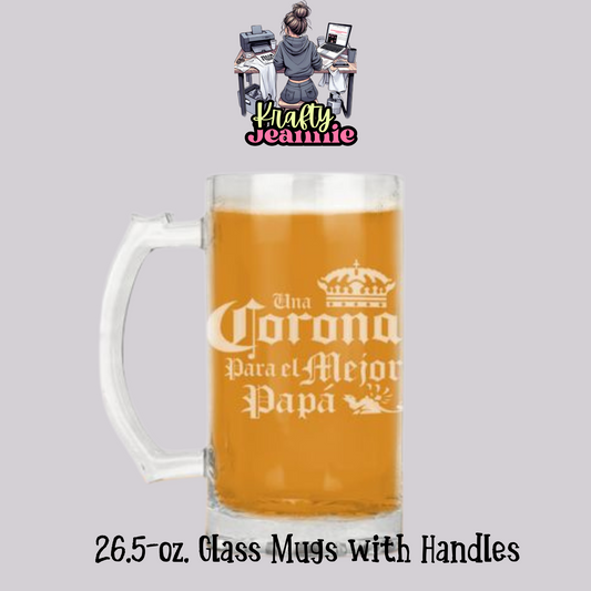 Una Corona Para el Mejor papa 26.5-oz. Glass Mugs with Handles