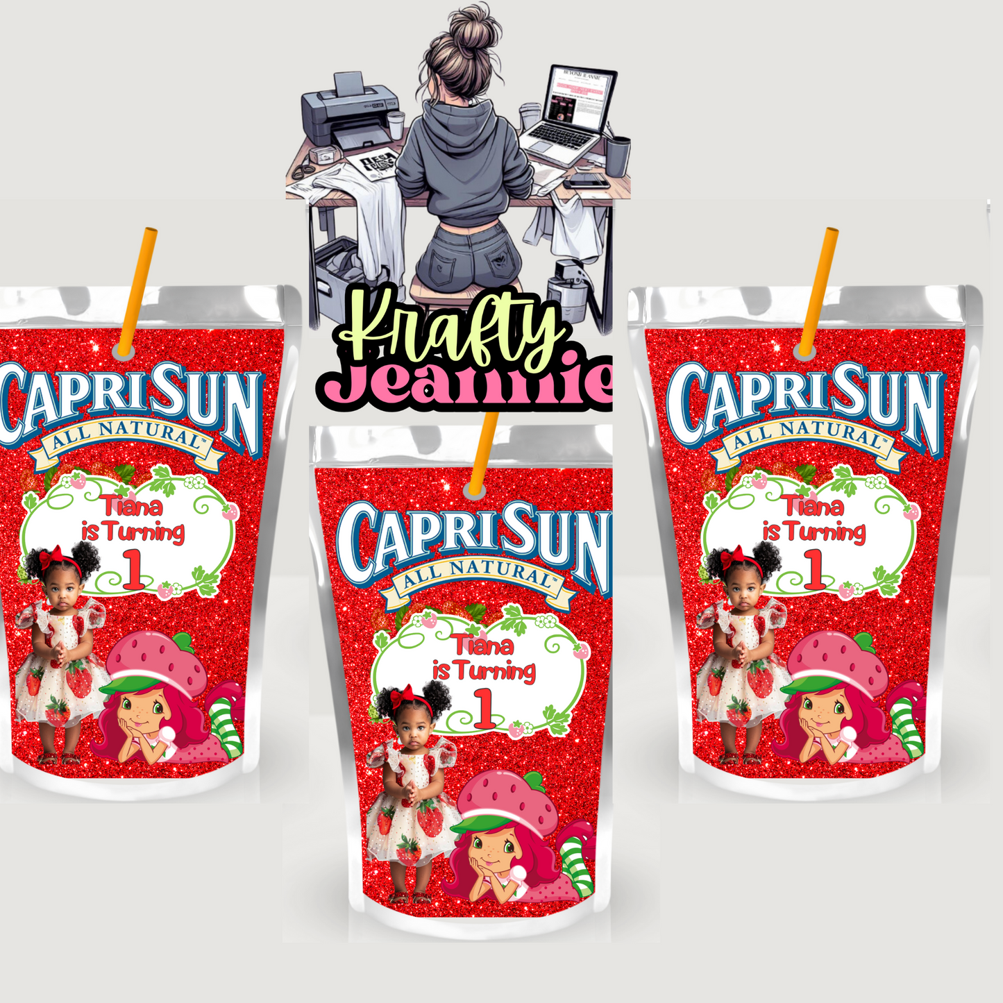 Strawberry shortcake Capri Sun Labels for Birthday Parties - Kool-Aid Jammers & Juice Pouch Designs