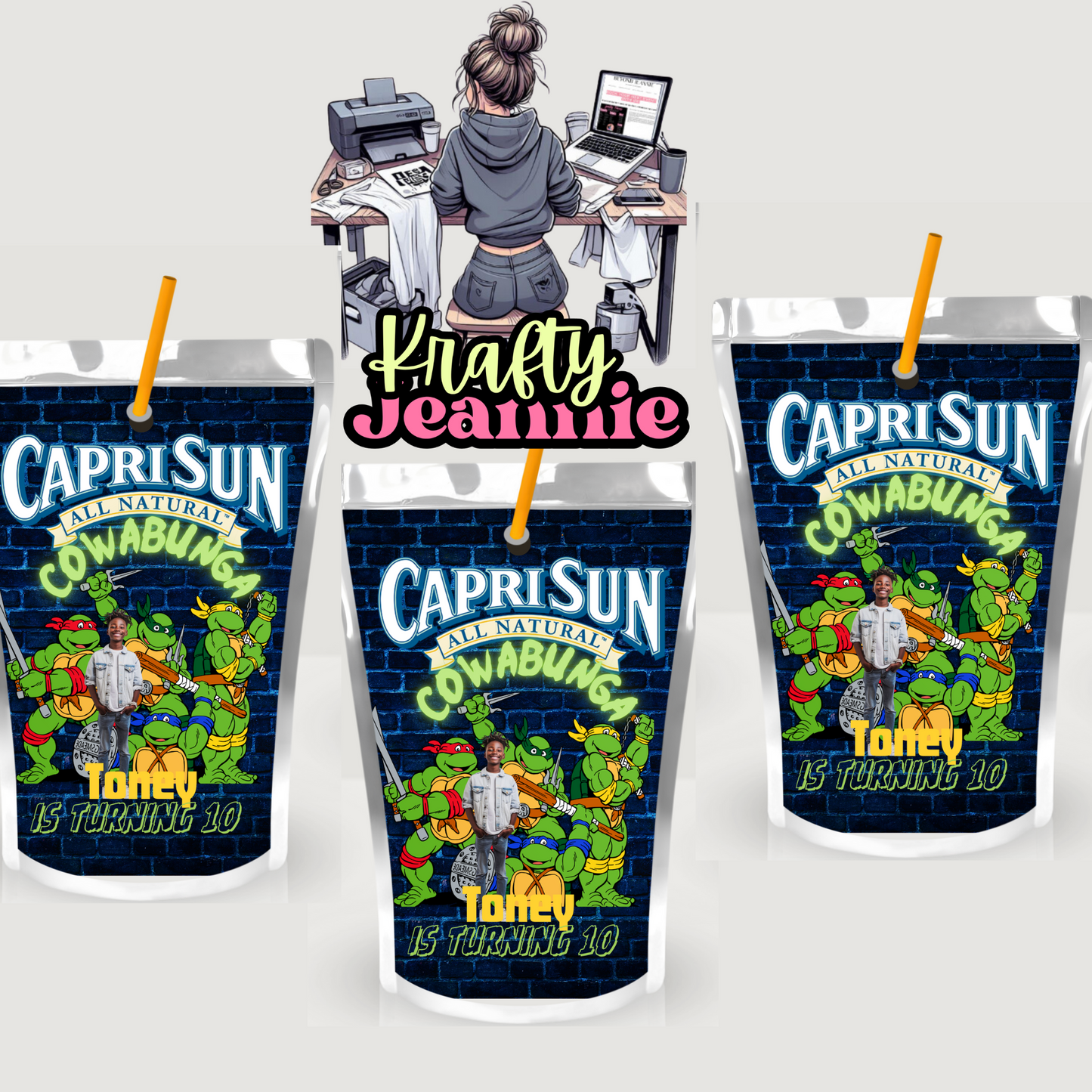 Ninja turtle Capri Sun Labels for Birthday Parties - Kool-Aid Jammers & Juice Pouch Designs