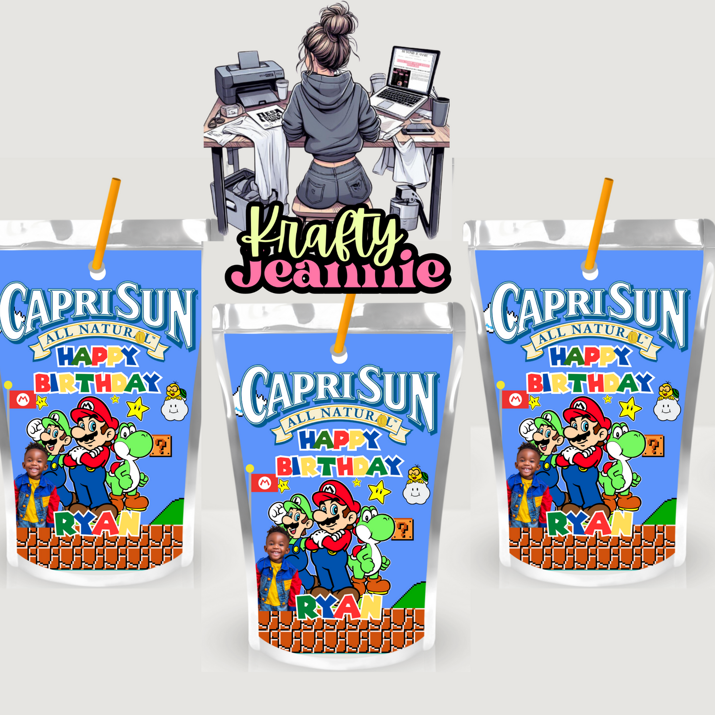 mario bros Capri Sun Labels for Birthday Parties - Kool-Aid Jammers & Juice Pouch Designs