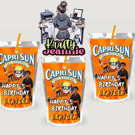 Anime Capri Sun Labels for Birthday Parties - Kool-Aid Jammers & Juice Pouch Designs