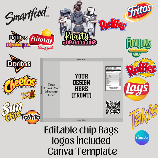 Editable chip Bags logos included Canva Template