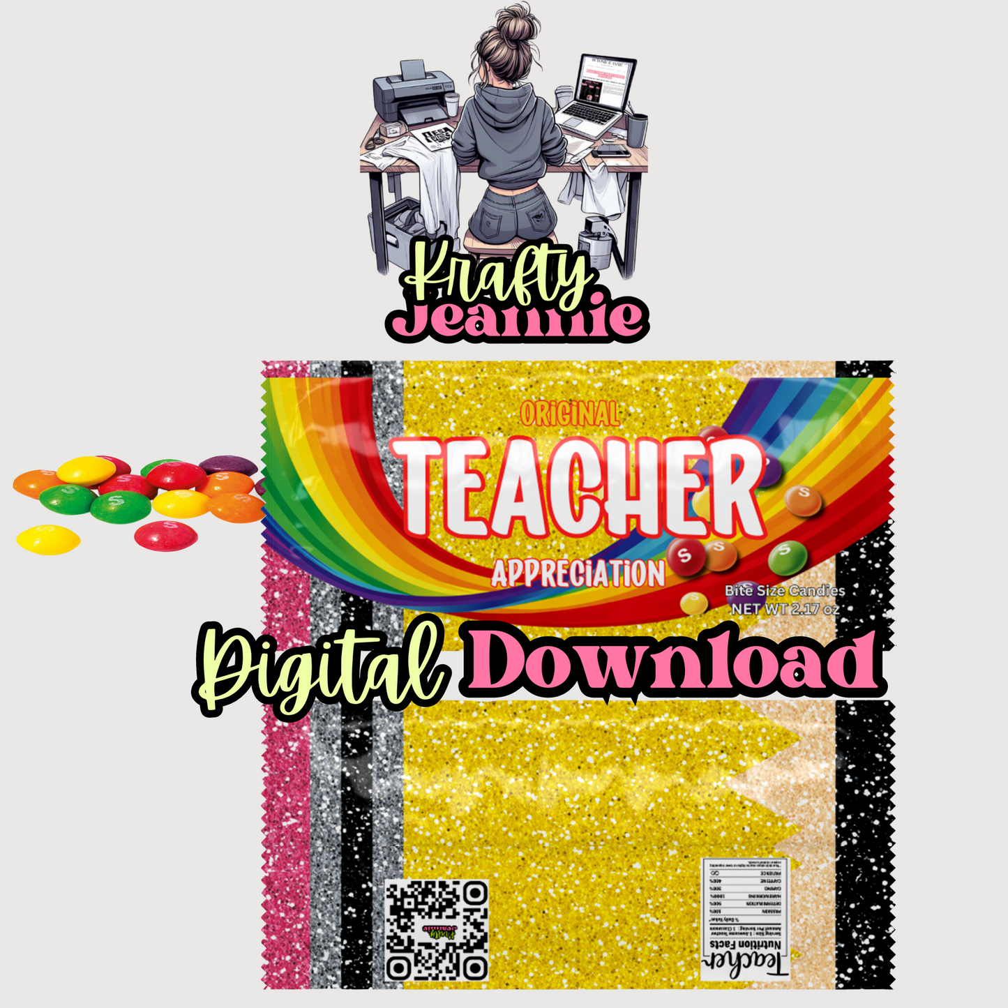 Teacher Rainbow Candy, Teacher Appreciation Rainbow Candy, Teacher Appreciation party Favor, INSTANT DOWNLOAD