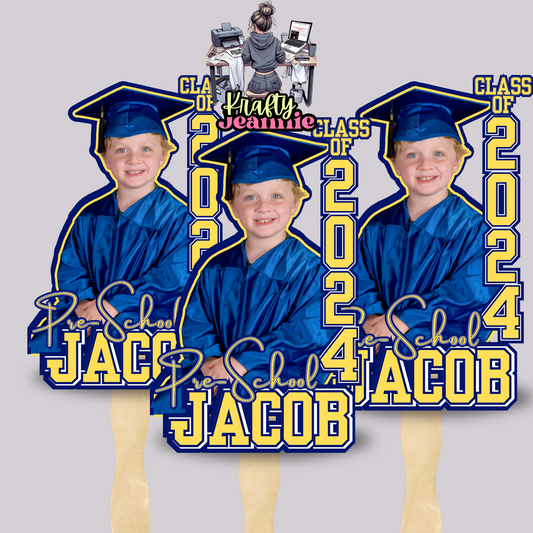 Custom preschool Grad Fans, Graduation fans, Head on a Stick, Custom Face Fans with Handles, Handheld Fan, Custom Graduation Fans