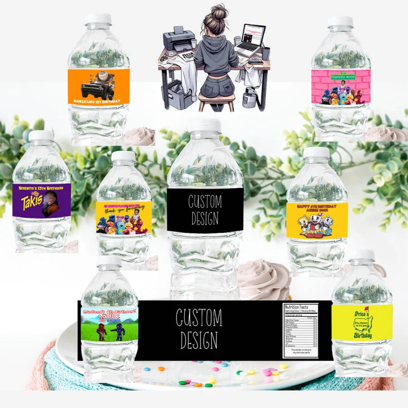 your own design Water Bottle Labels Birthday Party Favors, Water Bottle Labels with Your Choice of theme - Customized